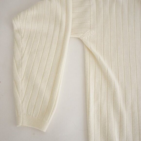 Vintage M.J. Carroll Cream Ribbed Cottagecore Mock Neck Sweater L - Picture 6 of 7